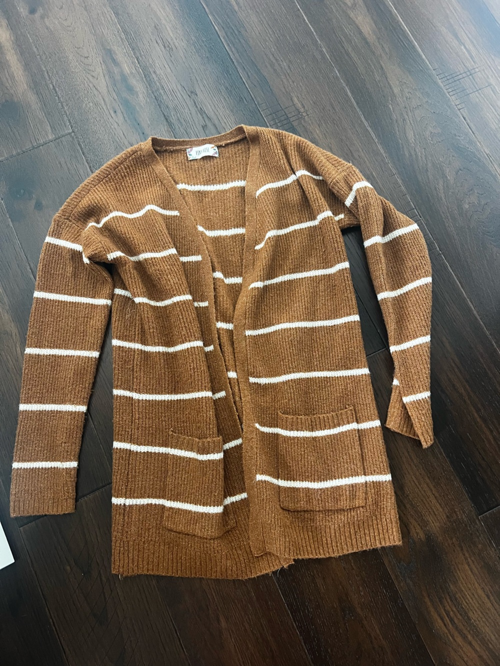 Brown Striped  Open-Front Sweater Cardigan